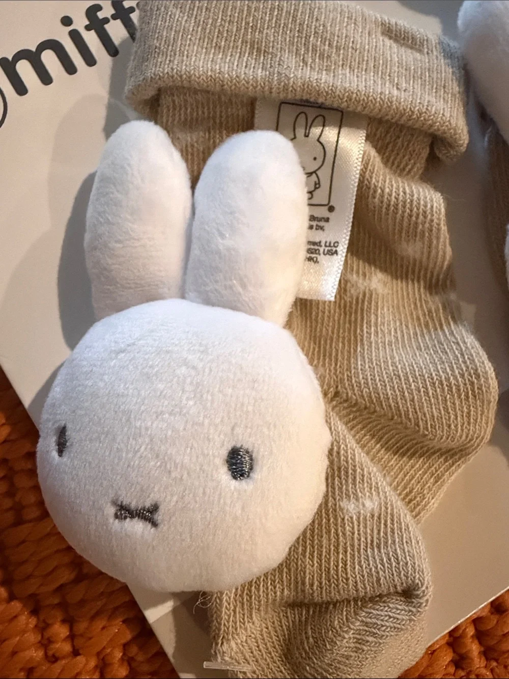 Miffy Beige Baby Plush Bunny Rattle Socks - Neutral Beige & White